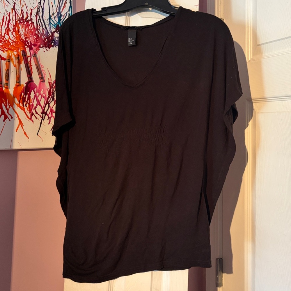 Black H&M Extra Small Business Casual Flowly Short  Sleeve Blouse